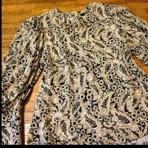 Zara Gold Puff Sleeve Blouse Like New Medium (255) - Picture 2 of 6